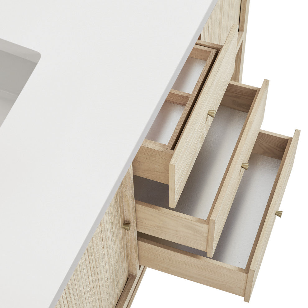 Marigot Single 72" Double Vanity, Oak, 1-Hole 3 CM White Zeus Top, Backsplash