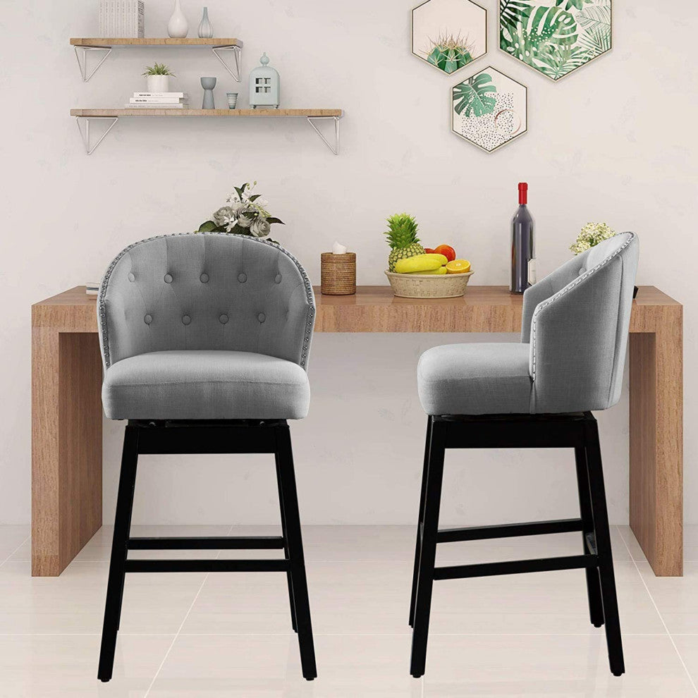 Button Tufted Arm Dining Room Accent Chairs, Set of 2, Gray