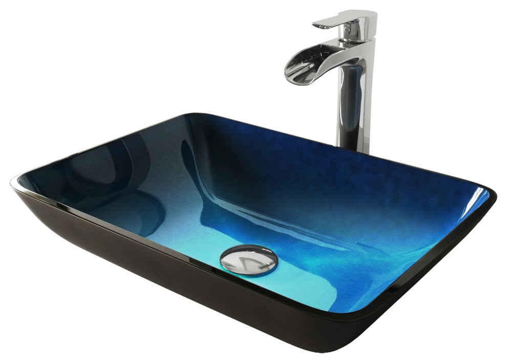 Donatello 18"L x 13"W Glass Vessel Sink and Niko 11"H Faucet Set