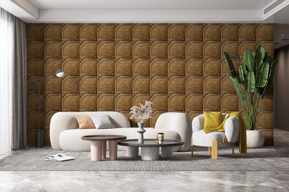 Antique Gold 3D Ceiling Panels, 2'x2', 40 Sq Ft, Pack of 10