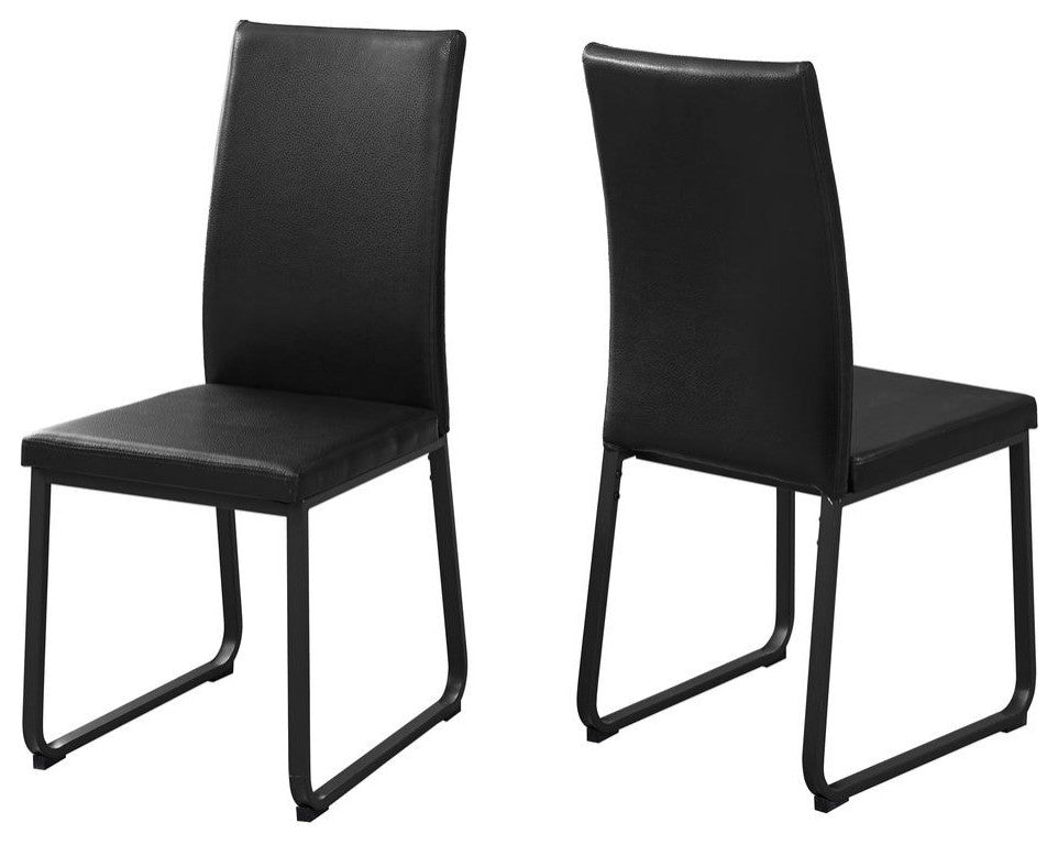 Dining Chair - 2Pcs / 38"H / Black Leather-Look / Black