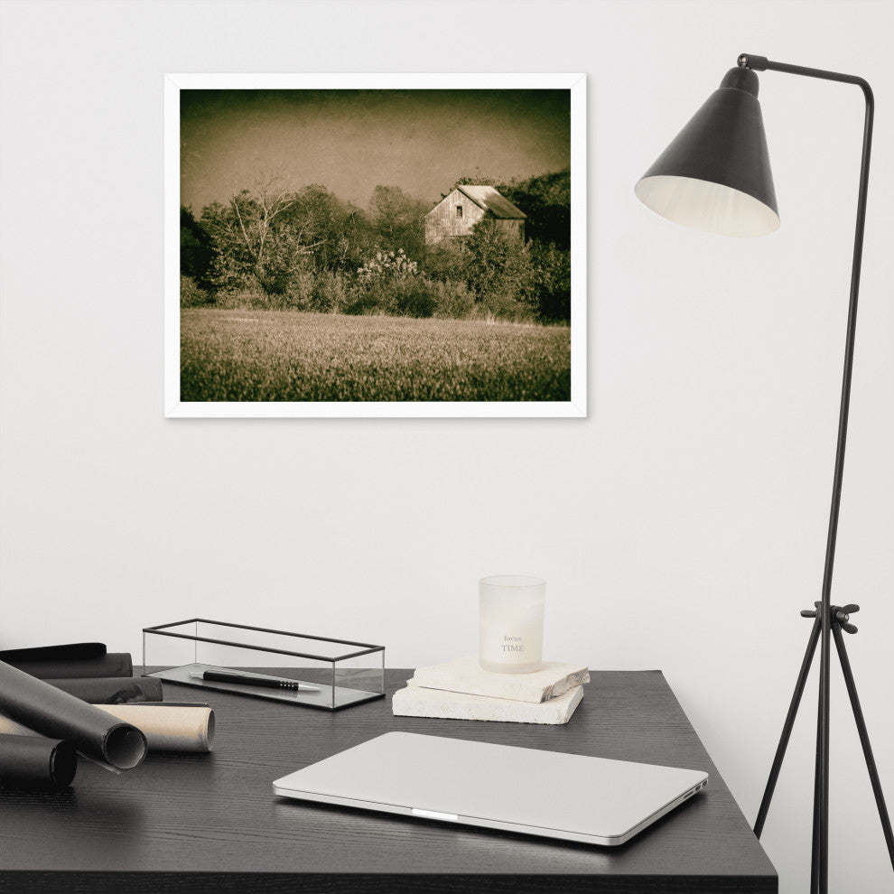 Abandoned Barn In The Trees Vintage Framed Photo Paper Wall Art Prints, White, 16" X 20"