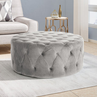 GDF Studio Limosa Round Tufted Velvet Ottoman, Gray