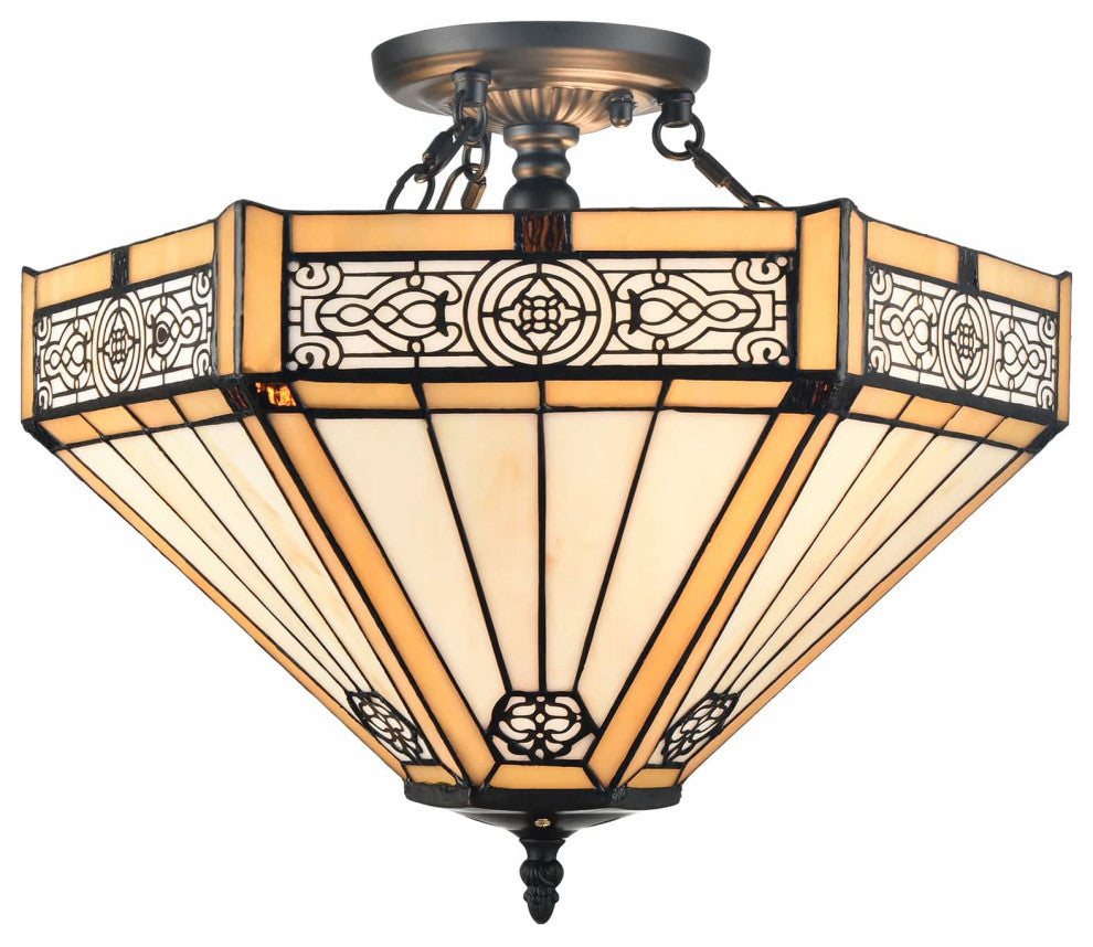 Tiffany Style Ceiling Light Stained Glass Semi Flush Mount Light