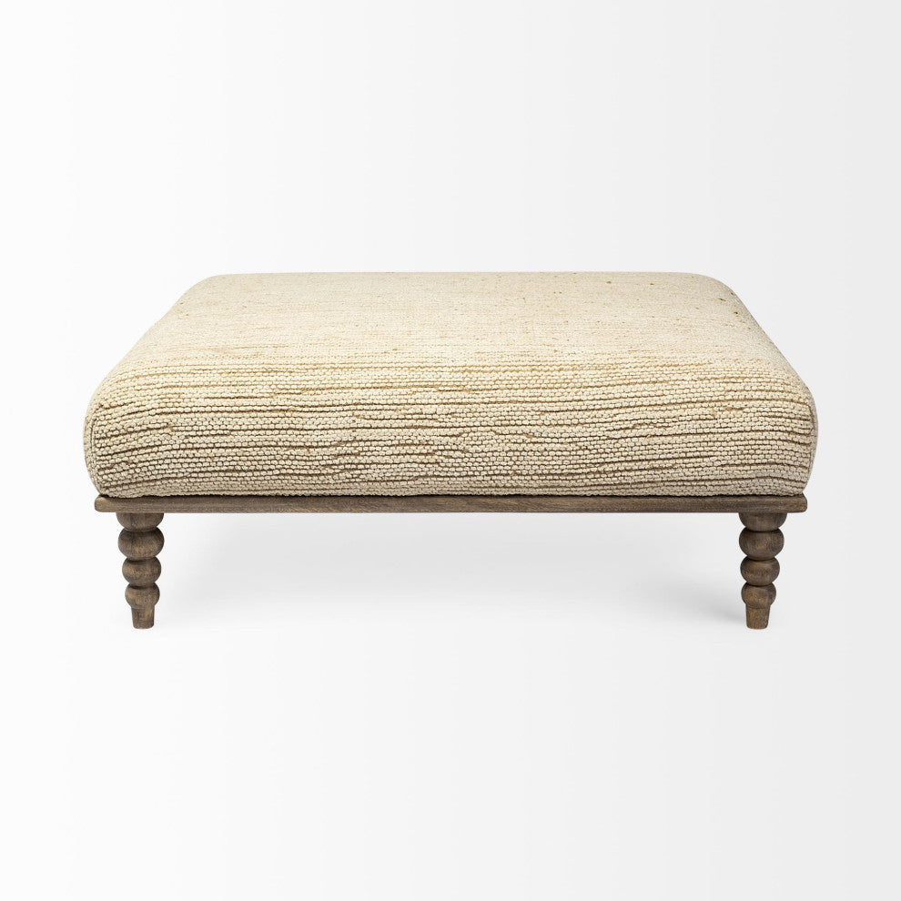 42" Cream and Brown Upholstered Cotton Blend Bench