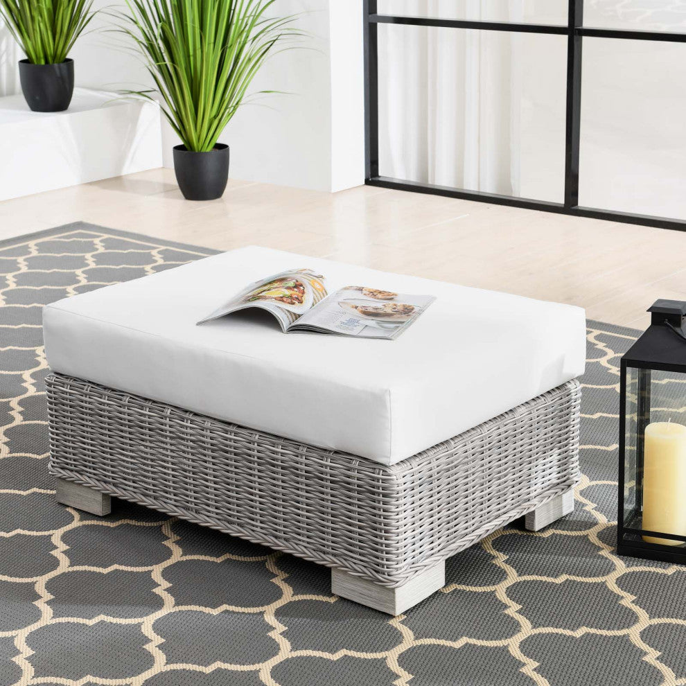 Lounge Chair Chaise, Rattan, Wicker, Gray White, Modern, Outdoor Patio Cafe