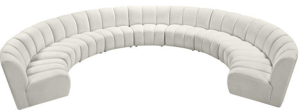 Infinity Channel Tufted Velvet Modular Chair, Cream, 9 Piece