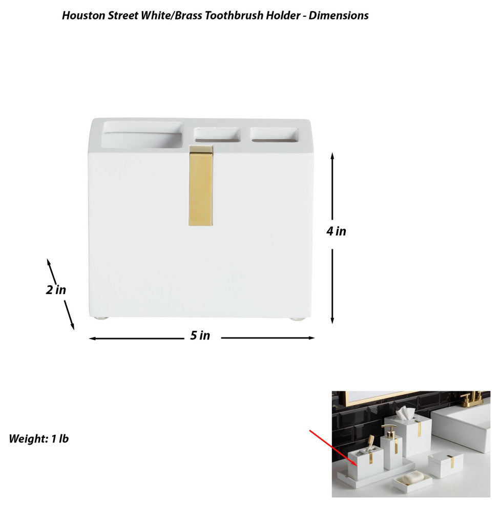 Houston Street White/Brass Toothbrush Holder