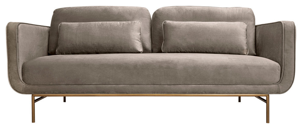 Lilou 77" Fossil Gray Velvet Sofa with Antique Brass Metal Legs