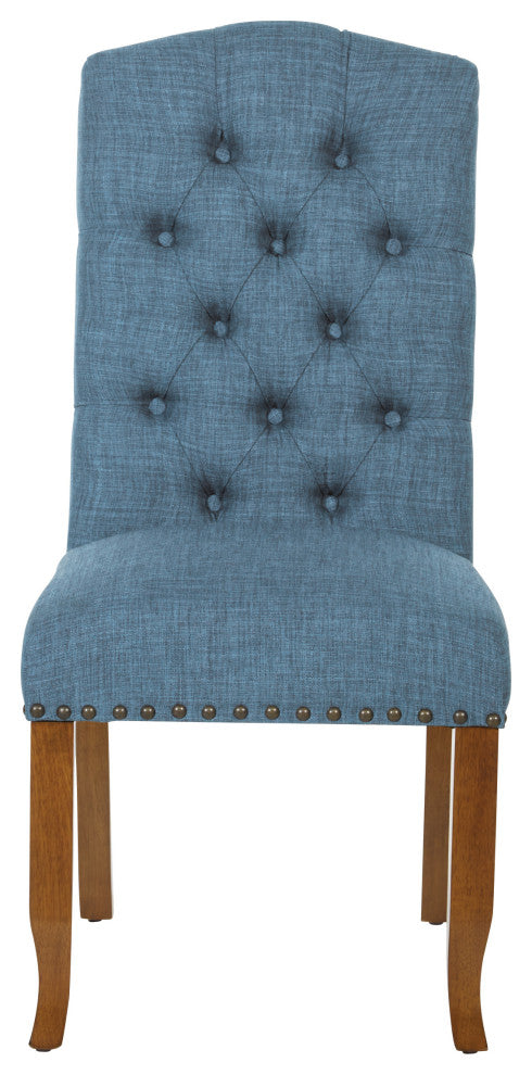 Jessica Tufted Dining Chair, Navy Fabric With Bronze Nailheads and Coffee Legs, Navy