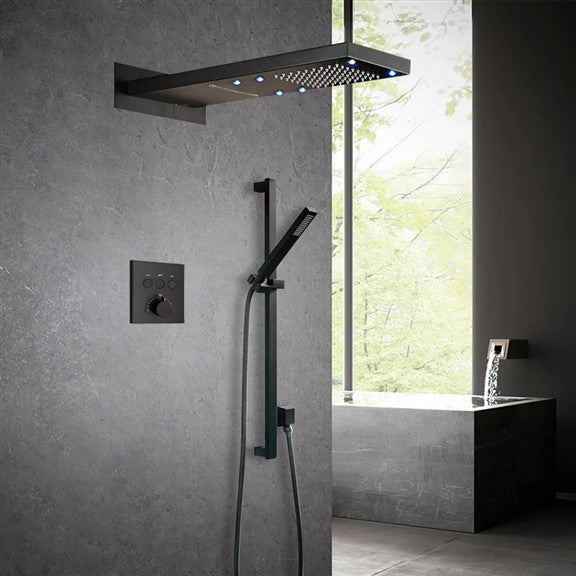 Chieti 22" Wall Mount Matte Black Rainfall Shower System, Handheld, LED