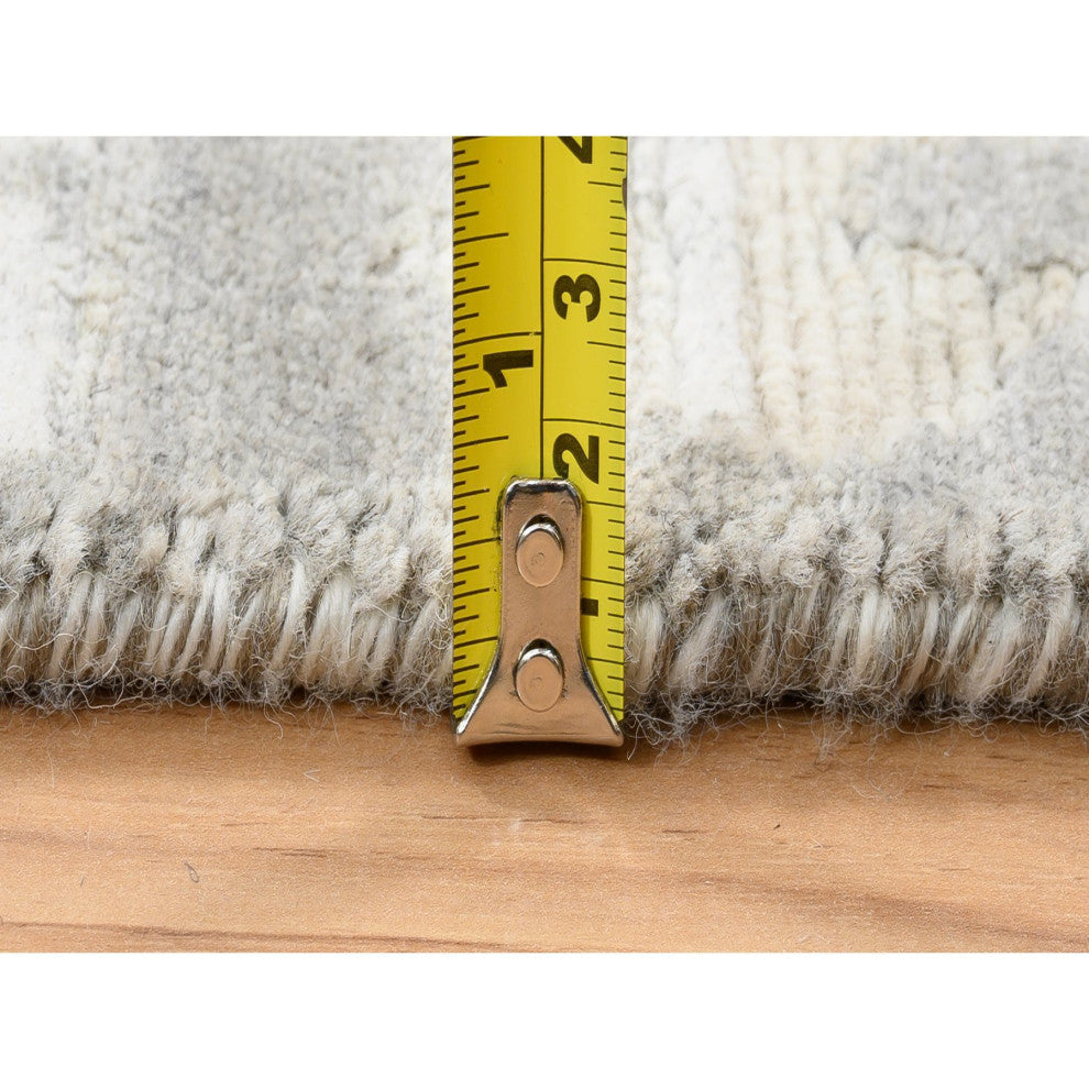 Ivory Hand Spun Undyed Natural Wool Modern Hand Knotted Mat Rug, 2'0"x3'1"