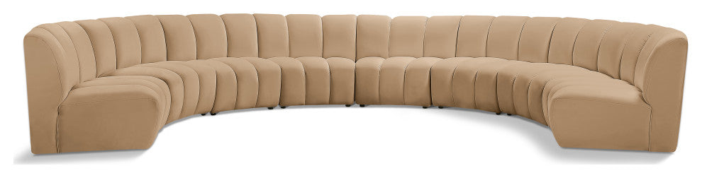 Infinity Channel Tufted Velvet Modular Chair, Camel, 8 Piece