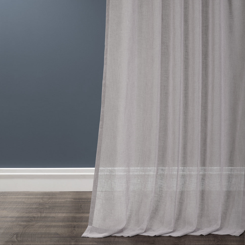Solid FauxLinen Sheer Curtain, Single Panel, Steel Mountain, 50"x96"