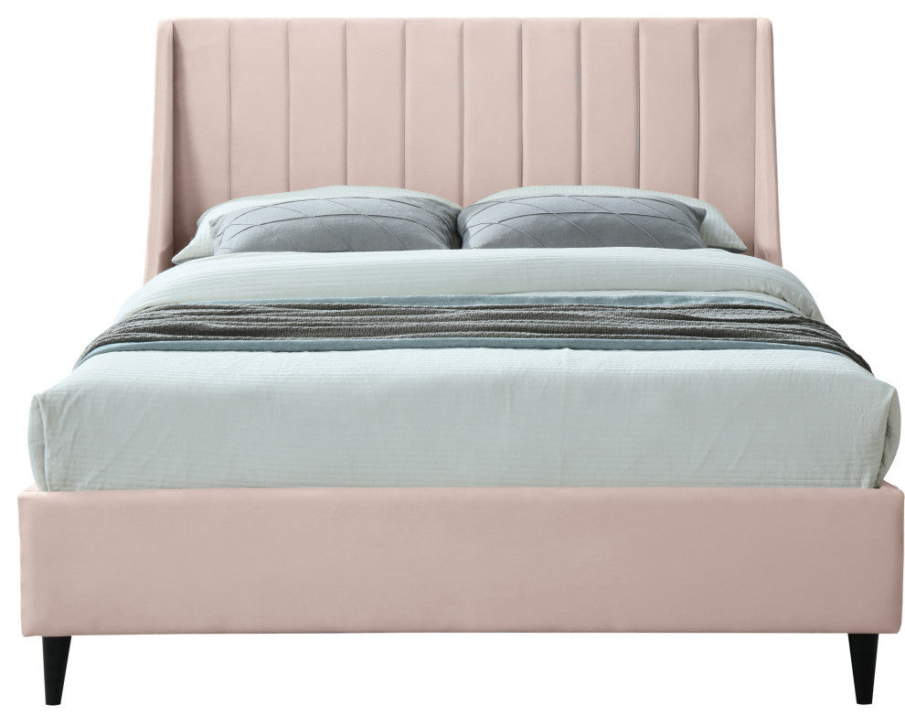 Eva Velvet Upholstered Bed, Pink, King