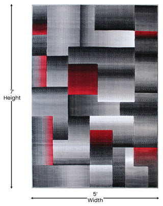 Elio Collection Color Blocked Area Rug, Red, 5' X 7'