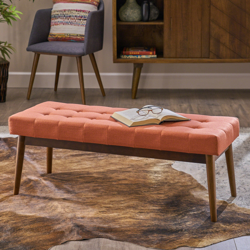 GDF Studio Flora Mid Century Tufted Fabric Ottoman, Coral