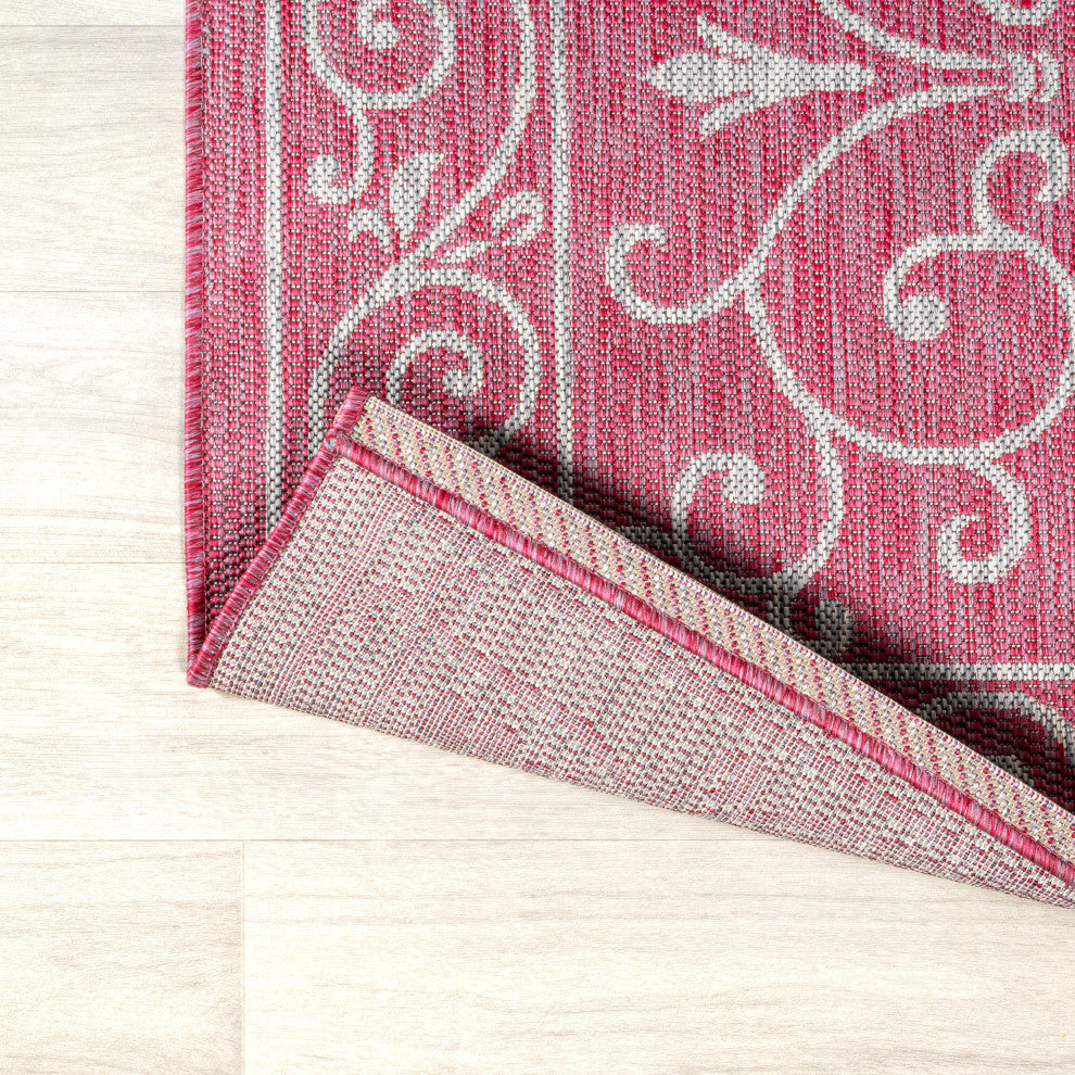 Charleston Filigree Textured Weave Indoor/Outdoor, Fuchsia/Light Gray, 2 X 10