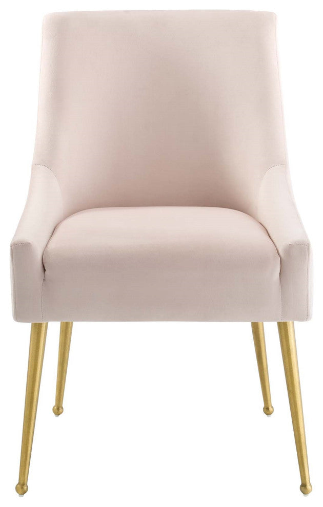 Velvet Accent Chair, Brushed Gold Dining Chair, Glam Modern Side Chair, Pink