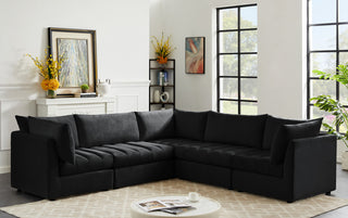 Jacob Velvet Upholstered 5-Piece L-Shaped Modular Sectional, Black