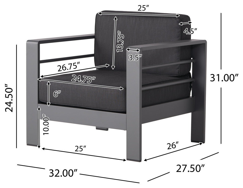 GDF Studio 7-Piece Coral Bay Outdoor Gray Aluminum Chat Set With Pair of Lounges