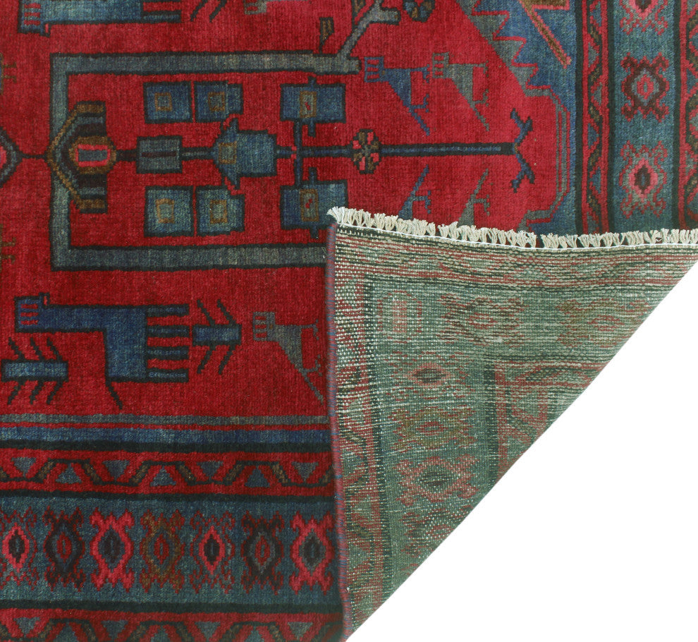 Fine Vintage Distressed Bryce Red/Blue-Gray Runner, 3'2x10'1
