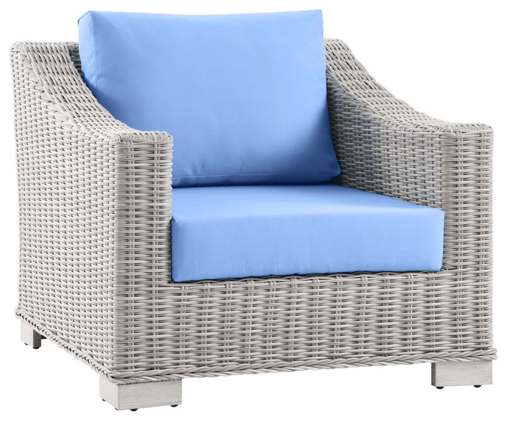 Outdoor Patio Wicker Rattan 9-Piece Sectional Sofa Furniture Set Gray and Blue