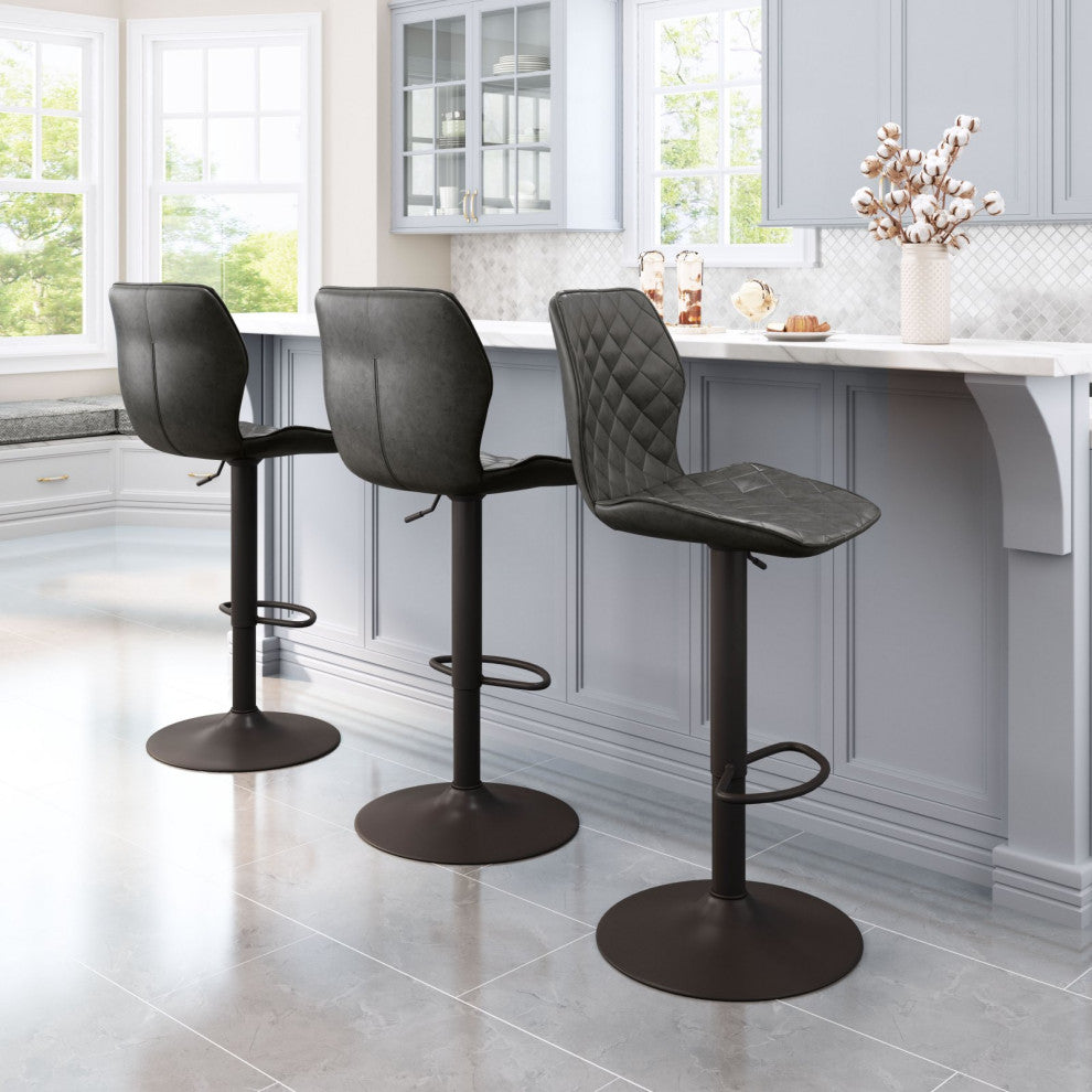 Bar Stool Chair Barstool, Faux Vinyl Leather, Steel, Vintage Gray, Bronze