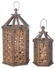 Lantern with Ring Handle and Covered Lattice Body Natural Brown Finish, Set of 2