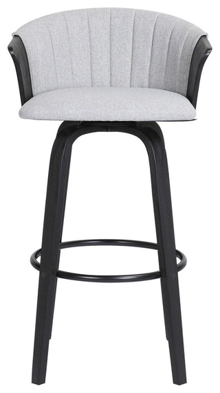 Diana 30" Swivel Black Wood Bar Stool in Light Gray Fabric