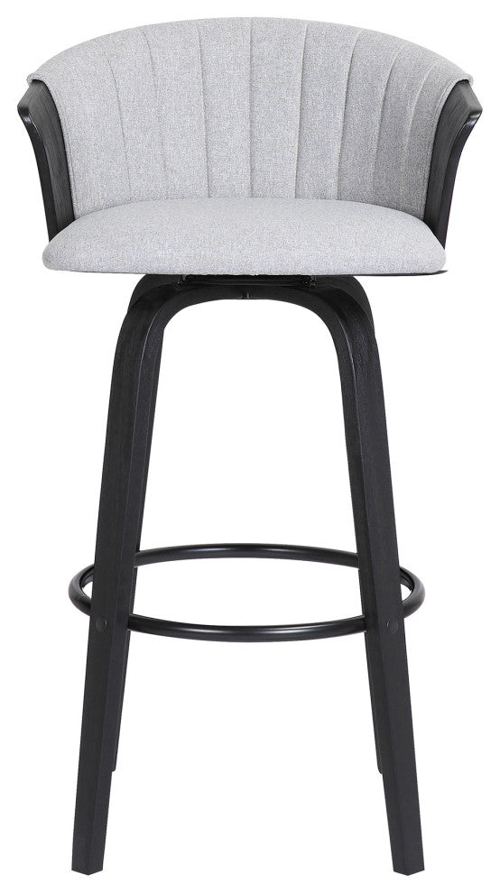 Diana 30" Swivel Black Wood Bar Stool in Light Gray Fabric