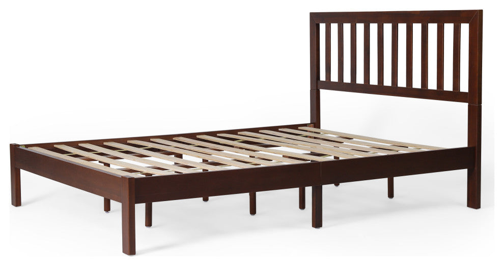 Braxton Modern Farmhouse Acacia Wood Queen Bed Platform, Dark Oak
