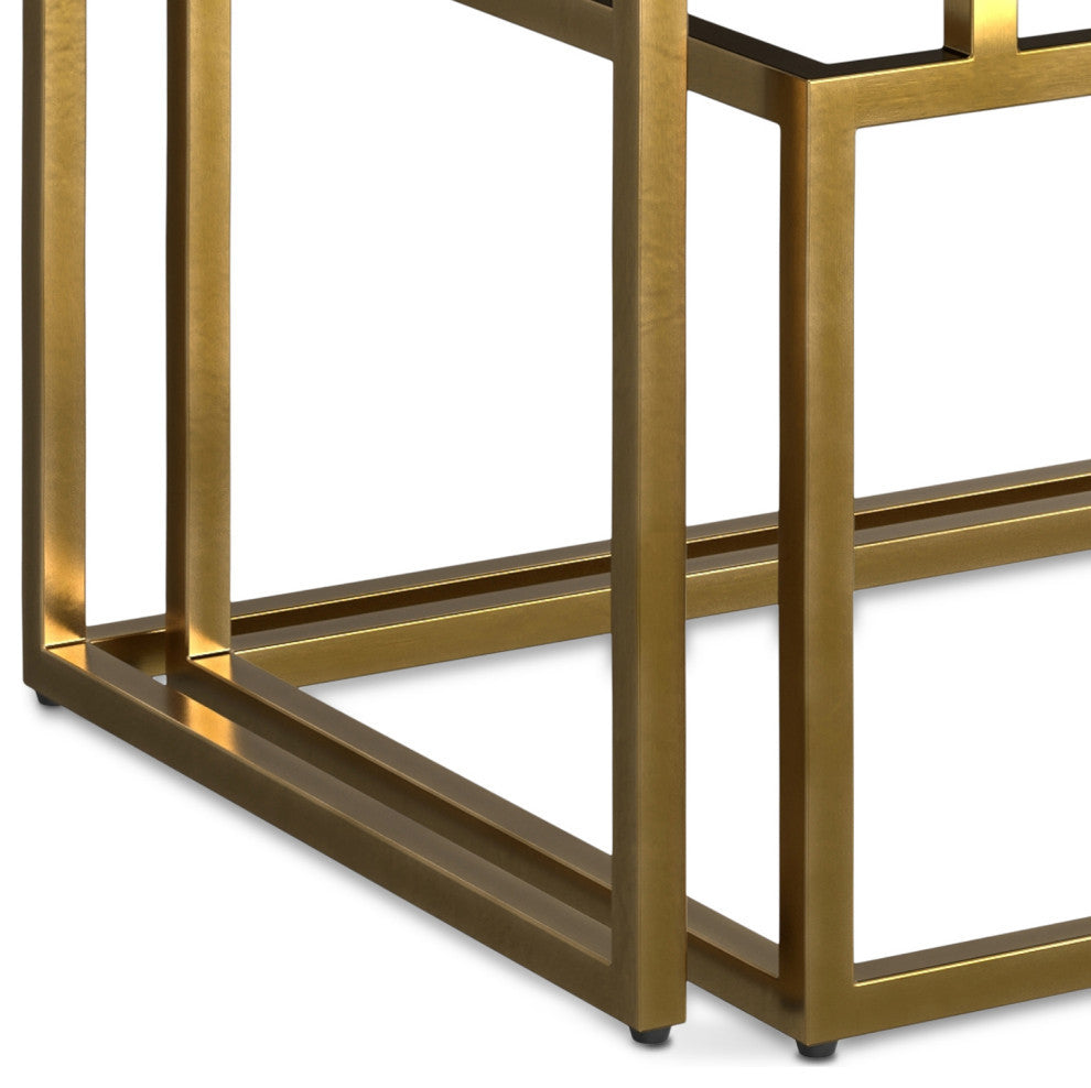 Macy Solid Mango Wood 2 Pc Nesting Table, Black, Gold