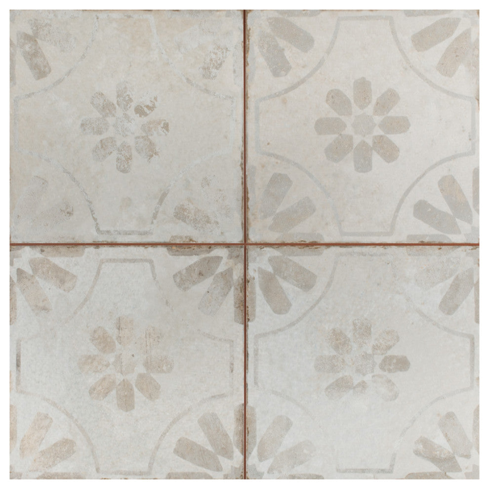 Kings Blume Encaustic Ceramic Floor and Wall Tile, White, Sample