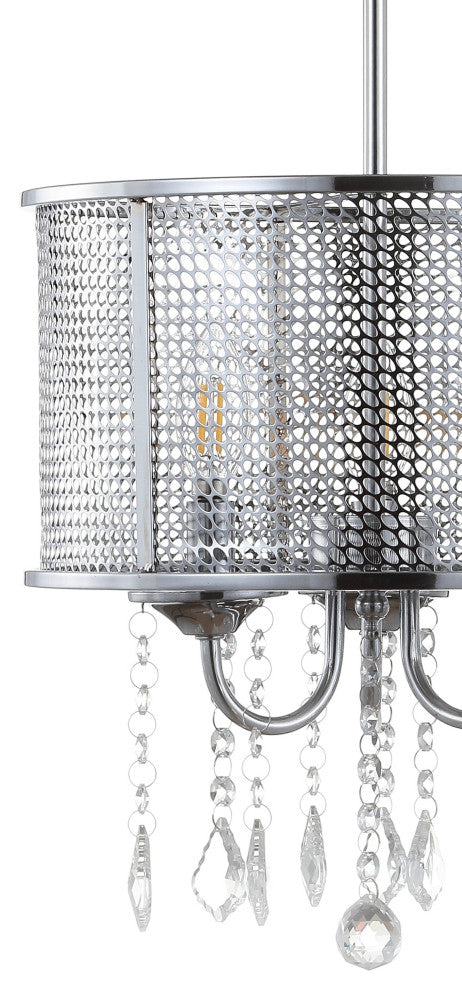 Avah Metal and Crystal Adjustable LED Drop Pendant, Chrome, 13