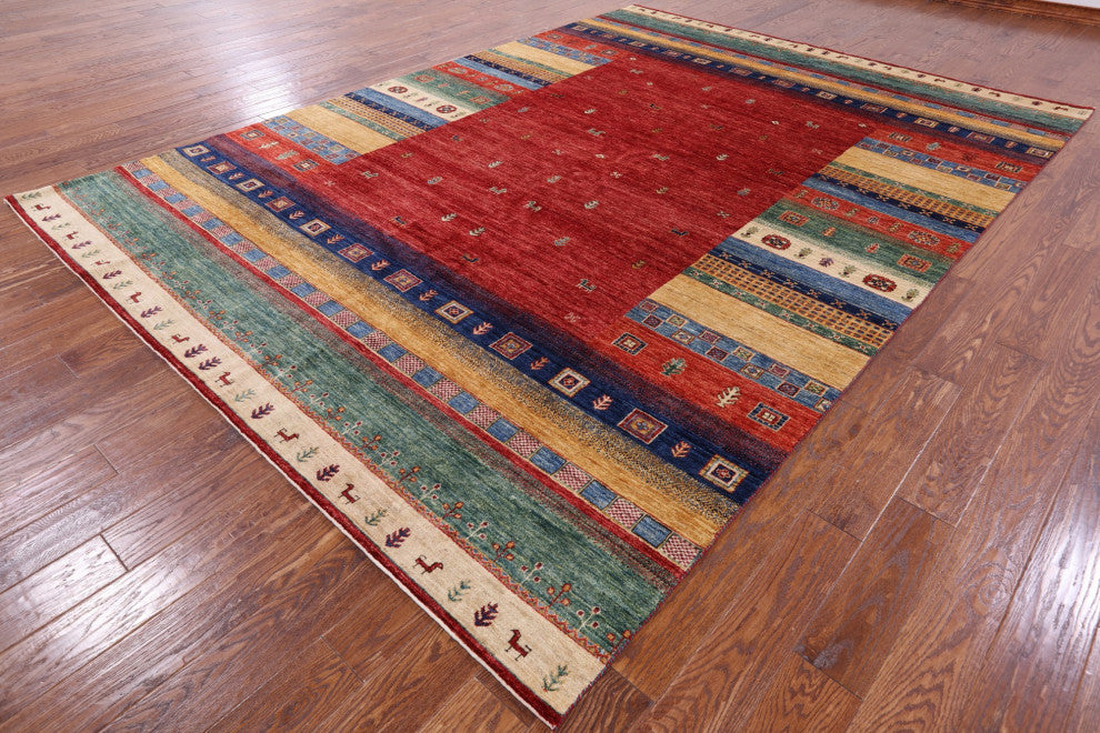 Tribal Gabbeh Hand Knotted Wool Rug 8' 4" X 11' 7" Q7252