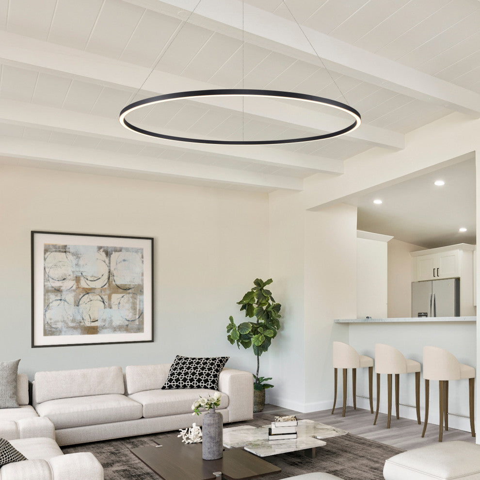 51" Tania LED Circular Chandelier, Adjustable Suspension Fixture, Black