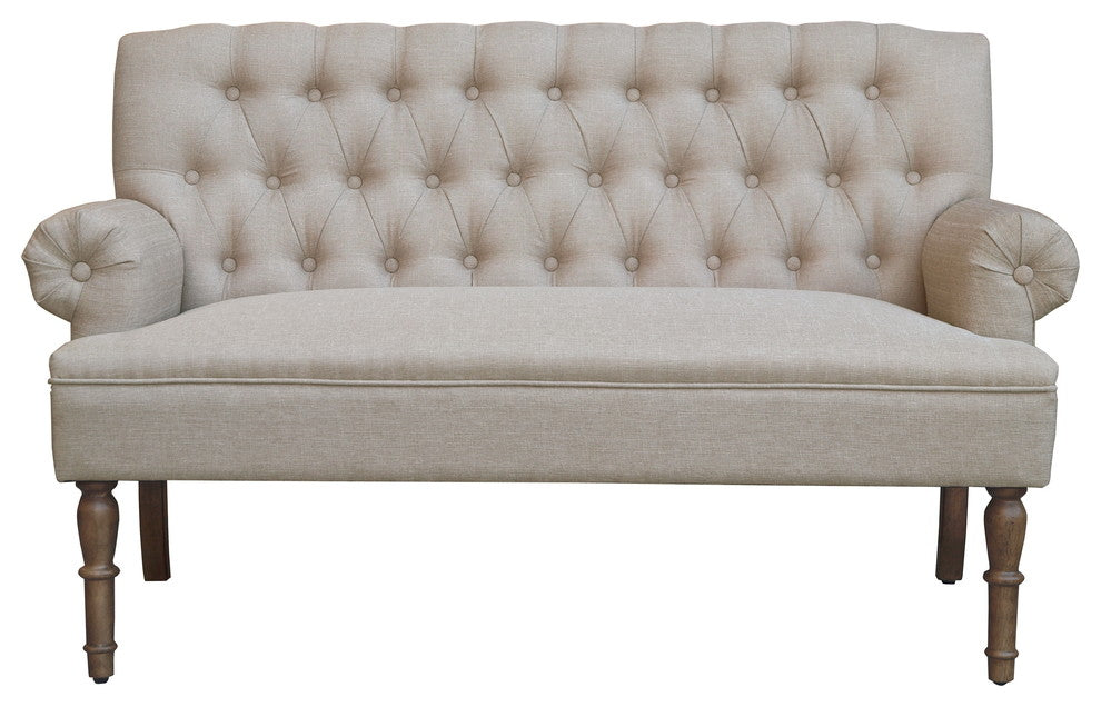 Hermosa Upholstered Settee, Beige, Linen