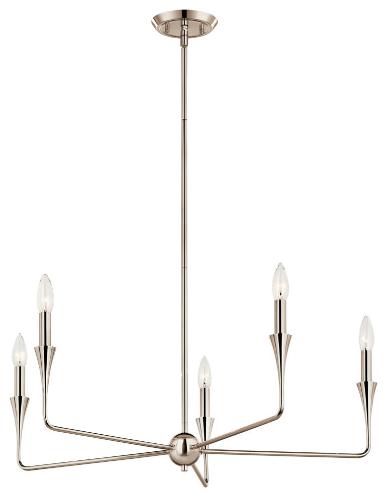 Alvaro Chandelier, Polished Nickel, 5 Light