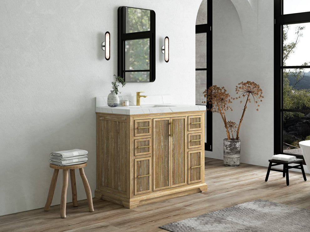 Alys Teak 42 Single Sink Bathroom Vanity Whitewashed 1.5" Empira Quartz