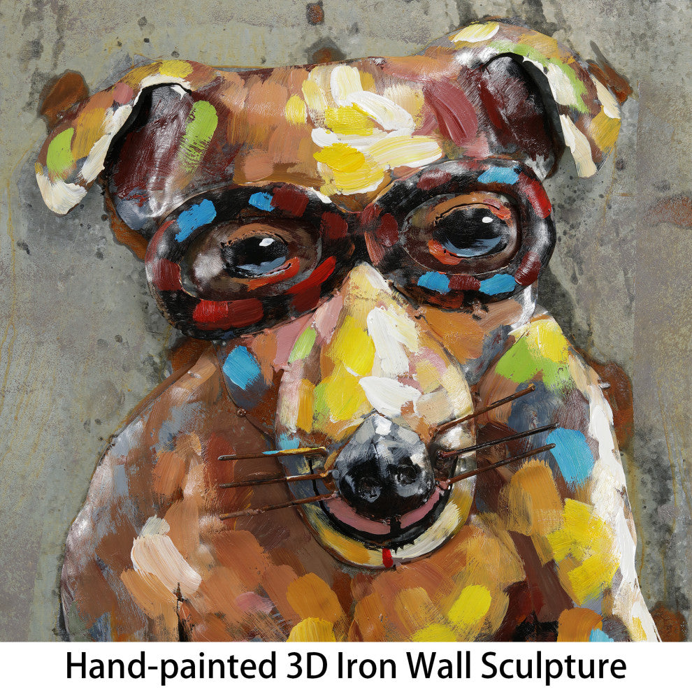 "Dog on Skateboard" Mixed Media Iron Hand Painted Dimensional Wall Art