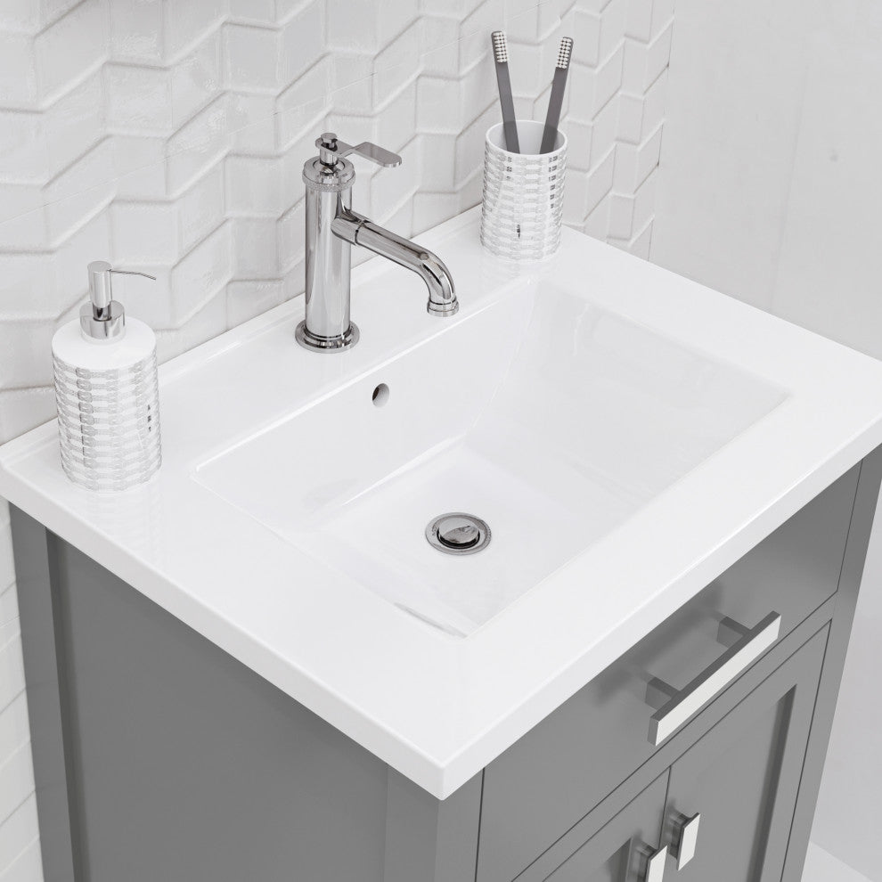 Myra 24 In. Integrated Ceramic Sink Top Vanity in Cashmere Grey with Faucet