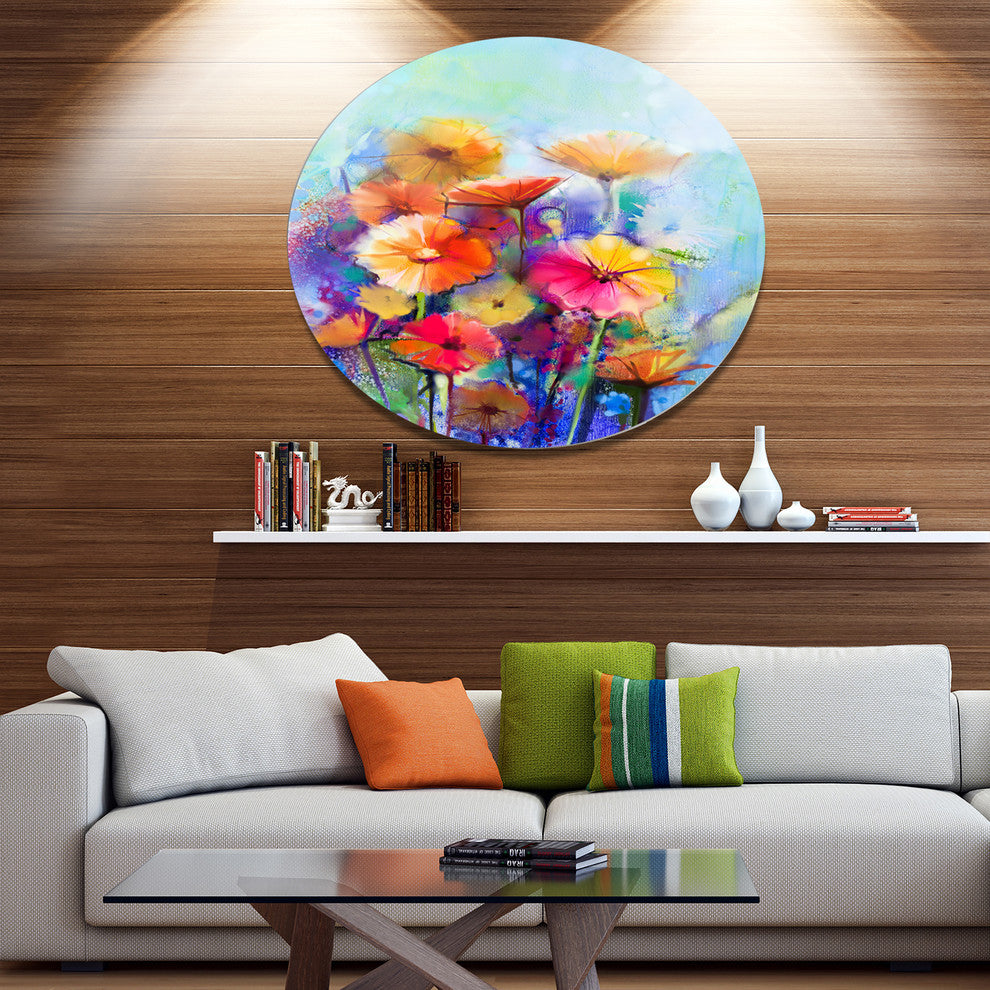 Abstract Floral Watercolor Painting, Modern Floral Round Wall Art, 38"
