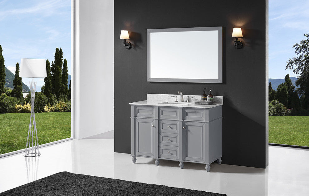 48" Single Bathroom Vanity, Taupe Gray with Carrara White Marble Top