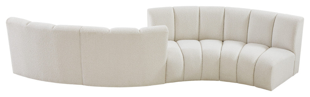 Infinity Boucle Fabric Upholstered 4-Piece S-Shaped Modular Sectional, Cream