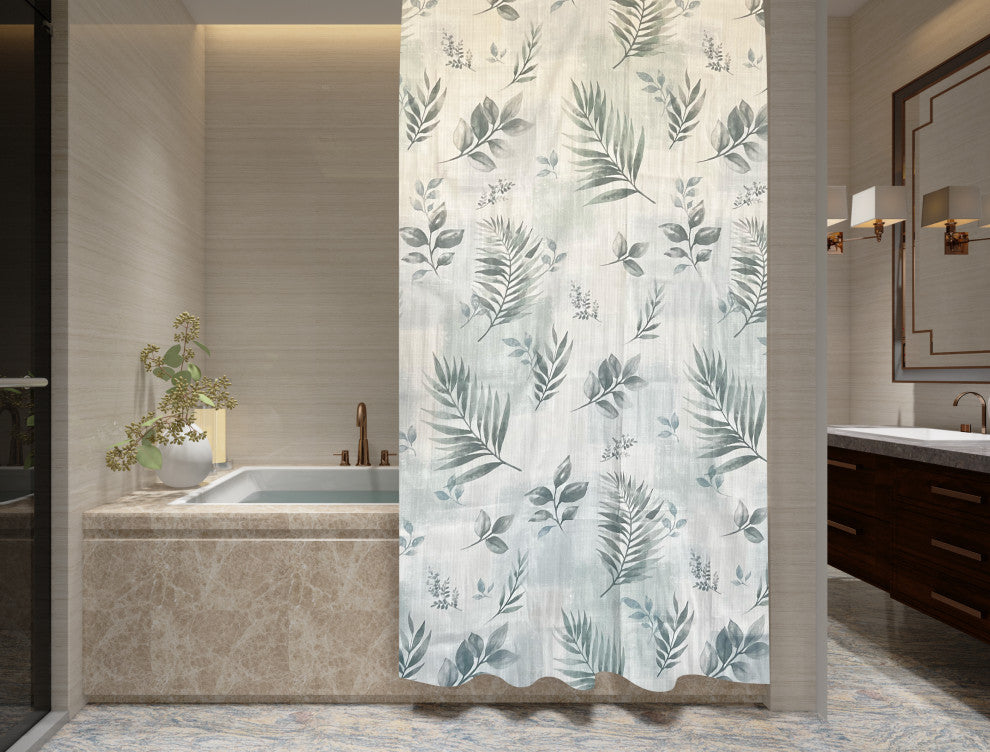 Rothbury Leaf Pattern Fabric Shower Curtain, White, 54x78", Rothbury Leaf