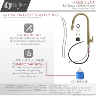 STYLISH Kitchen Sink Faucet Single Handle Pull Down Dual Mode Brushed Gold