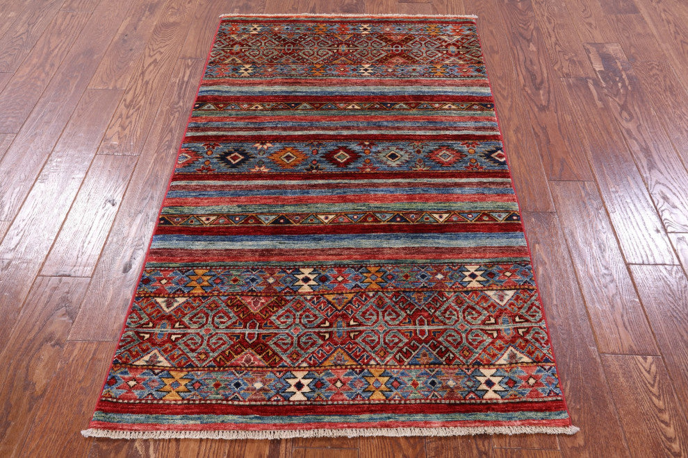 Khorjin Super Kazak Handmade Wool Rug 3' 1" X 5' 2" - Q12692