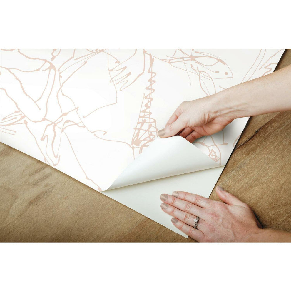 Pink & White Vogue Sketches Peel & Stick Wallpaper