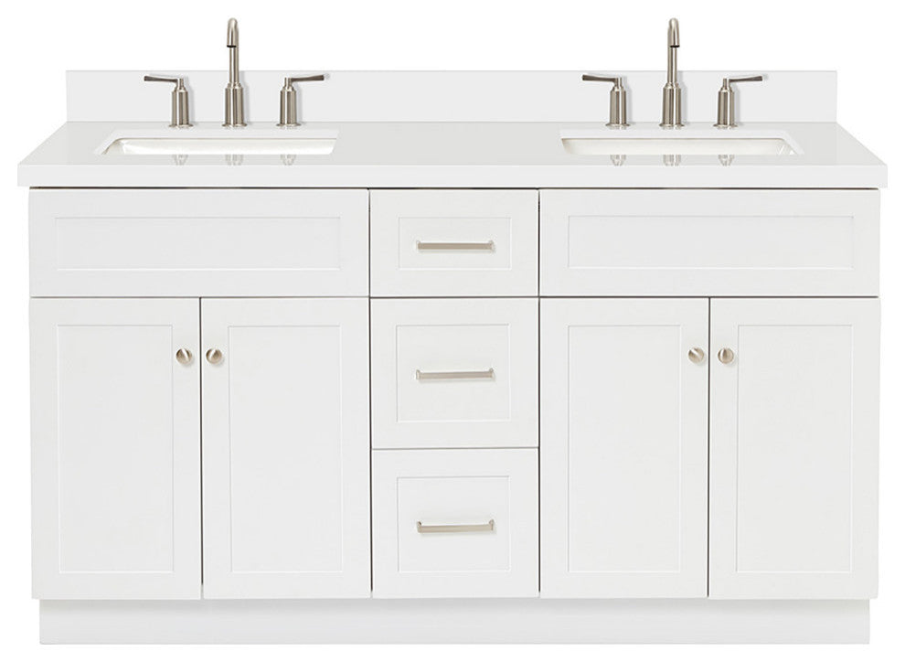 Ariel Hamlet 61" Rectangle Sinks Bath Vanity White Quartz White